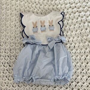 Classic Blue and White Bodysuit with Bunny Design